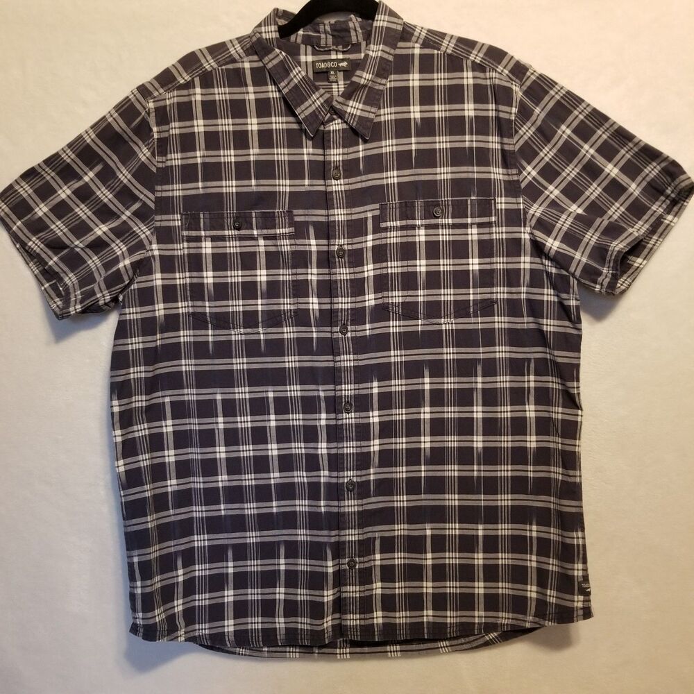 Toad & Co Mens XL Shirt Organic Cotton Smythy Short Sleeve Plaid Gray Preppy